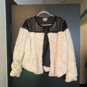 SKIES ARE BLUE WHITE FUR JEWELED JACKET